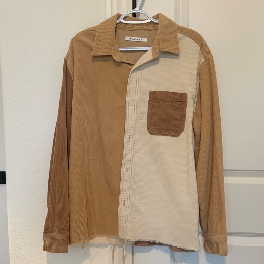 Never Worn! Men’s PacSun Tan and Cream Corduroy Color Block Men's Shirt